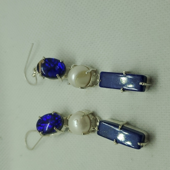 Nwot!! Lapis, River pearl, doublet opal earrings - Picture 3 of 7